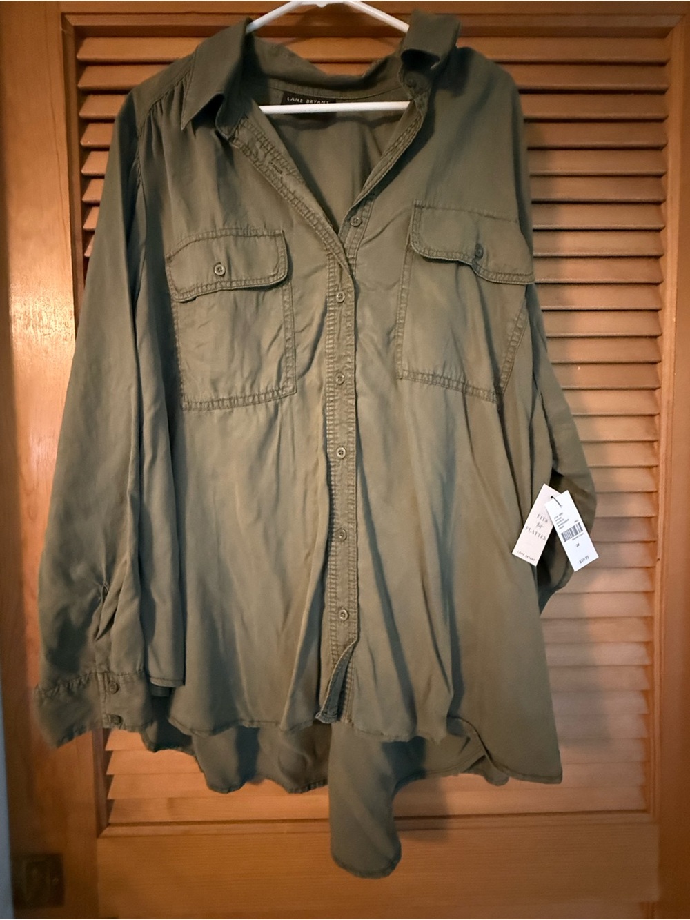 Lane Bryant Olive Green Button-Down Utility Shirt